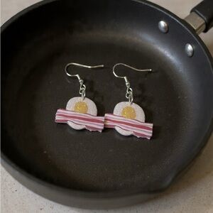 Fried Egg and Bacon Dangle Earrings